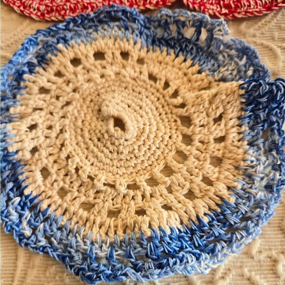 Handmade Red, White, and Blue Crochet Placemat Doilies